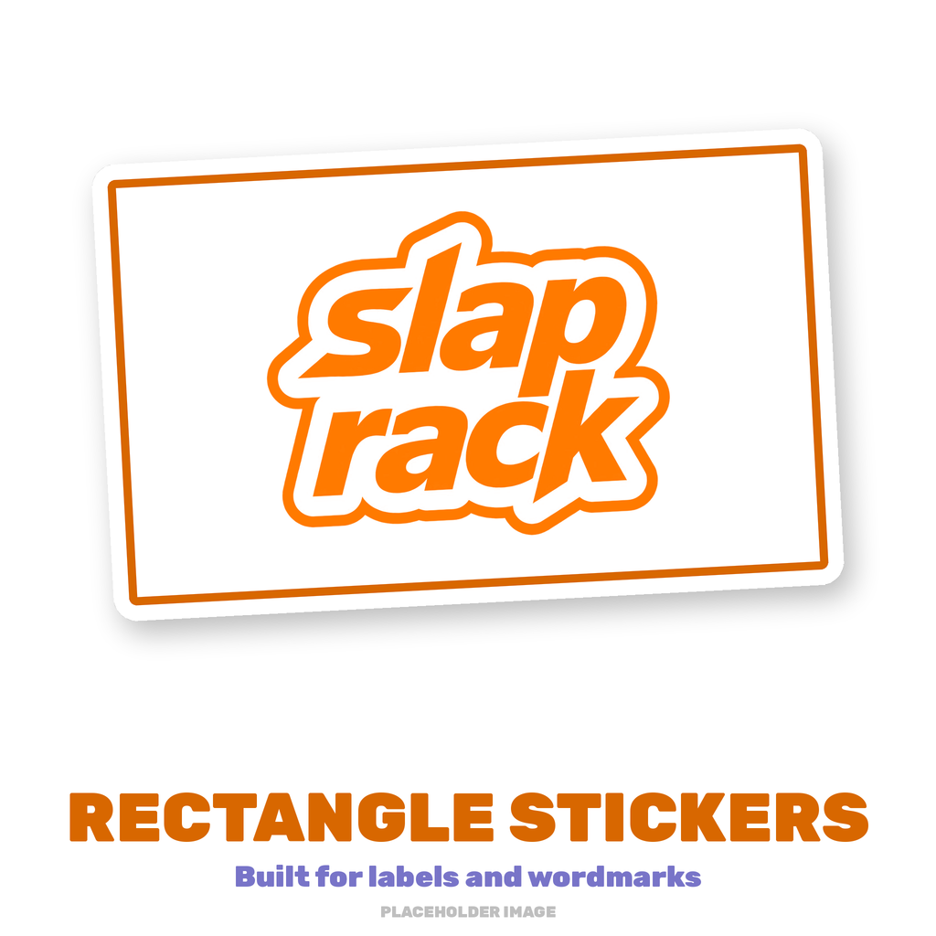 Placeholder image: rectangle sticker label with an orange border and orange SlapRack logo on a white background